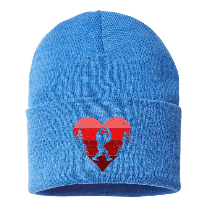 Sasquatch Love Heart Hand Retro Valentines Day Bigfoot Sustainable Knit Beanie