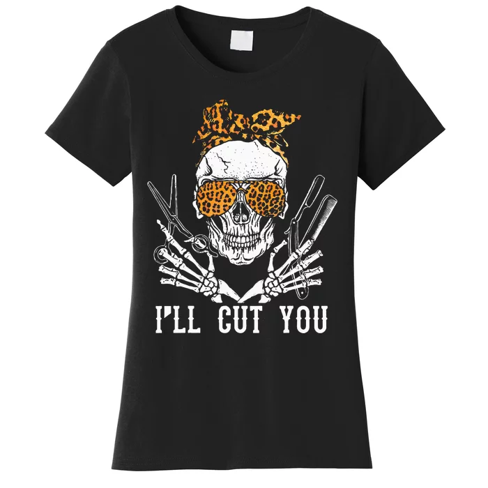 Spooky Leopard Hairdresser Halloween Skull Design Women's T-Shirt