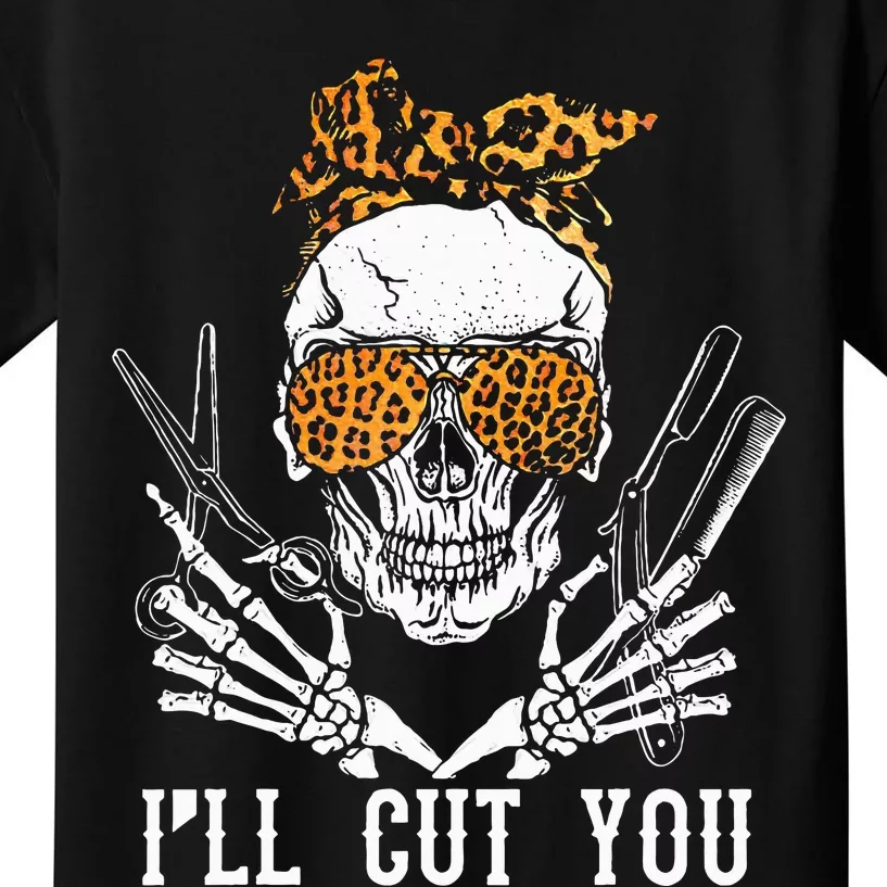 Spooky Leopard Hairdresser Halloween Skull Design Kids T-Shirt