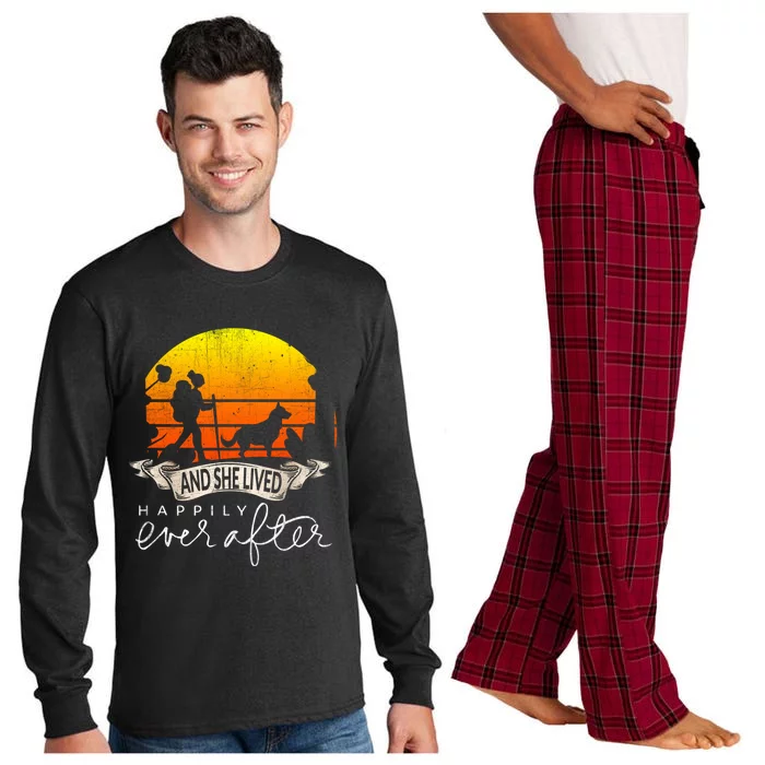 She Lived Happily Ever After Camping Hiking Dog Lover Gift Long Sleeve Pajama Set