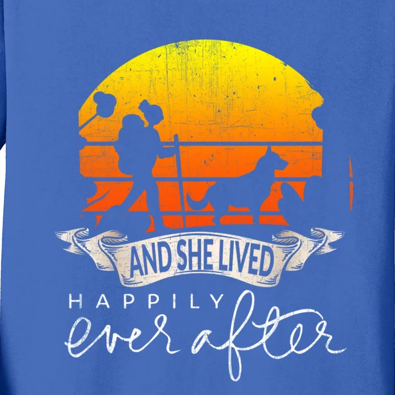 She Lived Happily Ever After Camping Hiking Dog Lover Gift Kids Long Sleeve Shirt