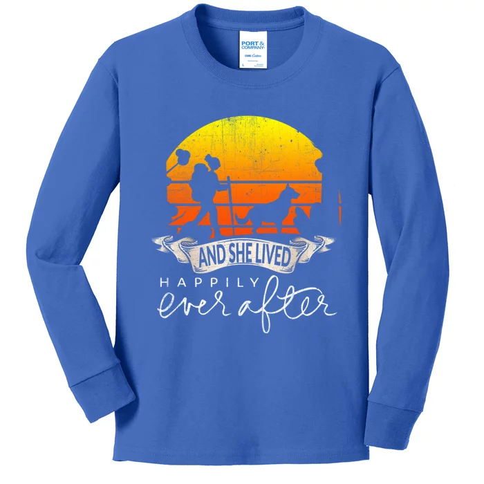 She Lived Happily Ever After Camping Hiking Dog Lover Gift Kids Long Sleeve Shirt