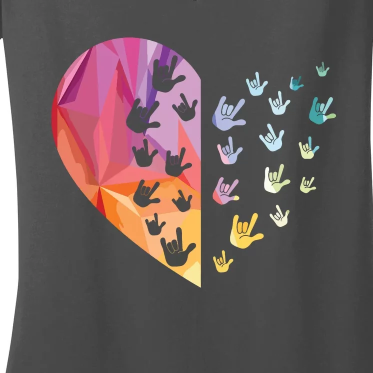 Sign Language Heart ASL Gift Deaf Gift ASL Teacher Gift Women's V-Neck T-Shirt