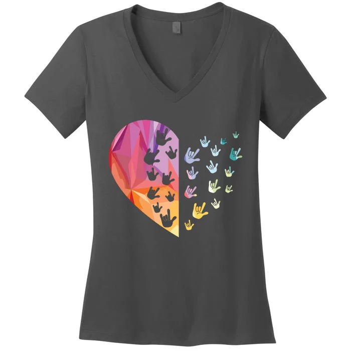 Sign Language Heart ASL Gift Deaf Gift ASL Teacher Gift Women's V-Neck T-Shirt