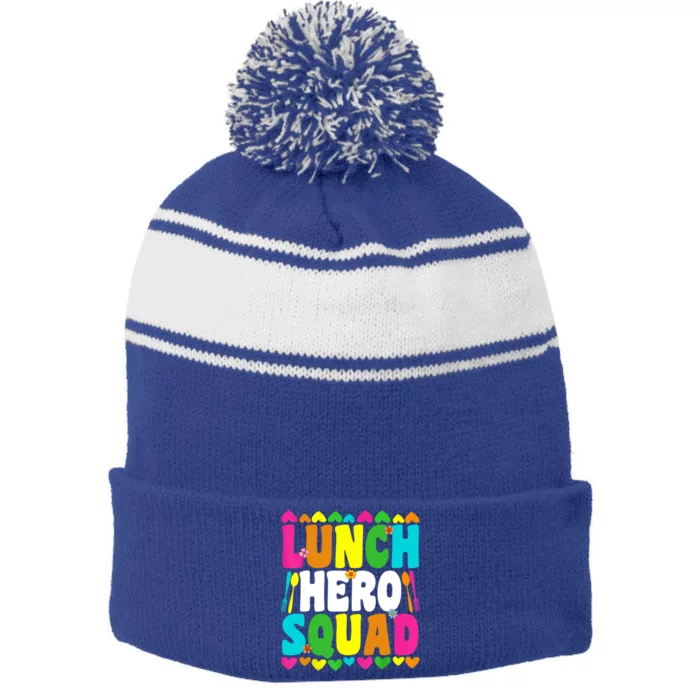 School Lunch Hero Squad Funny Cafeteria Workers Gifts Stripe Pom Pom Beanie