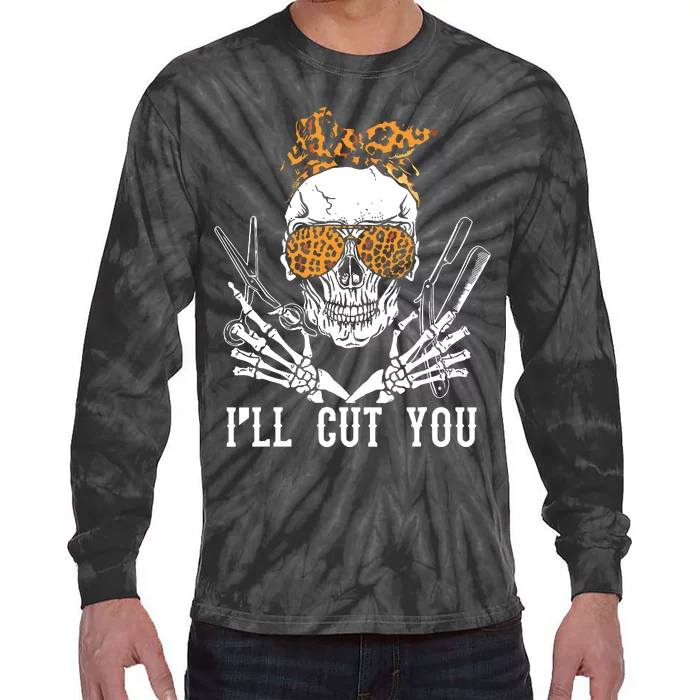 Skull Leopard Hairdresser ILl Cut You Halloween Tie-Dye Long Sleeve Shirt