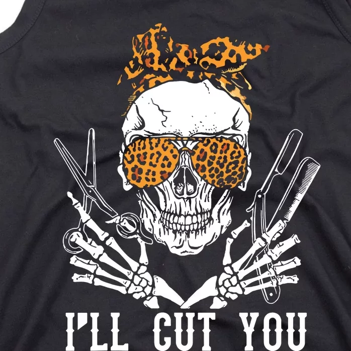 Skull Leopard Hairdresser ILl Cut You Halloween Tank Top