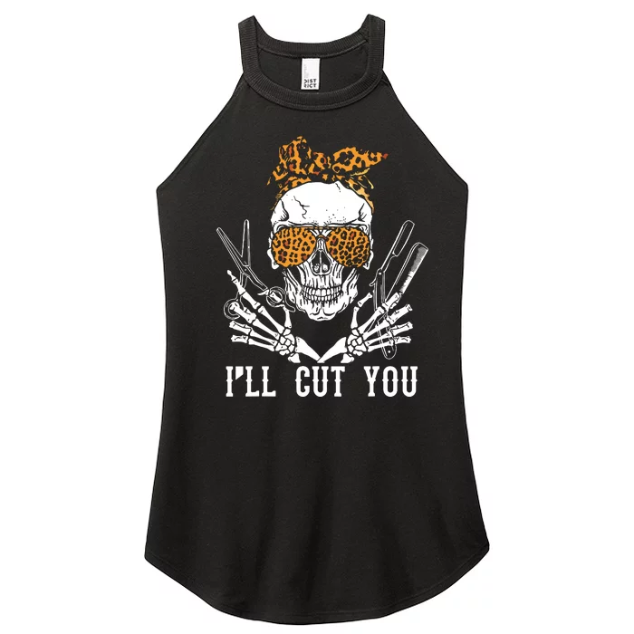 Skull Leopard Hairdresser ILl Cut You Halloween Women’s Perfect Tri Rocker Tank