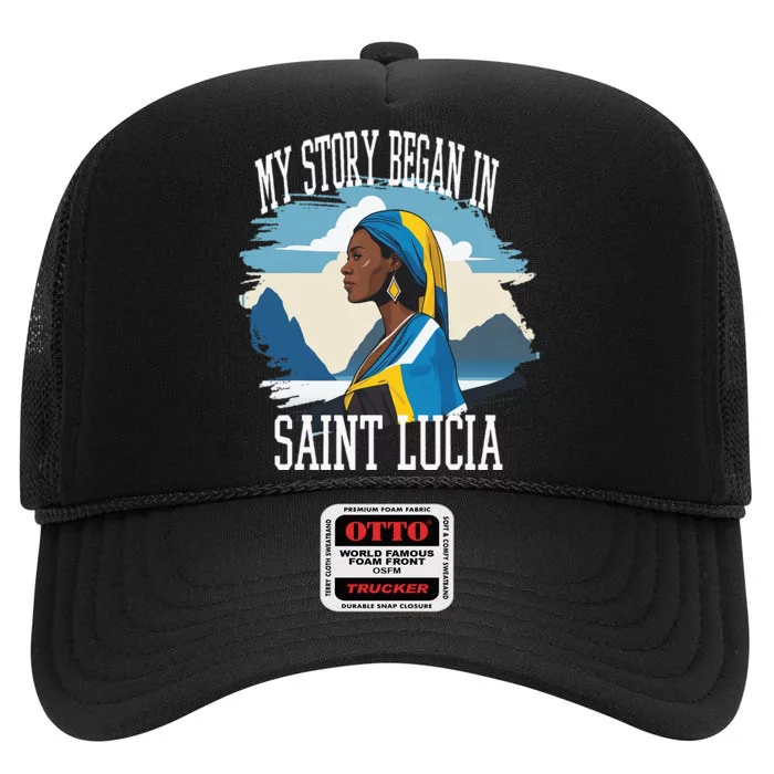 St. Lucia Independence My Story Began In St. Lucia Heritage High Crown Mesh Trucker Hat