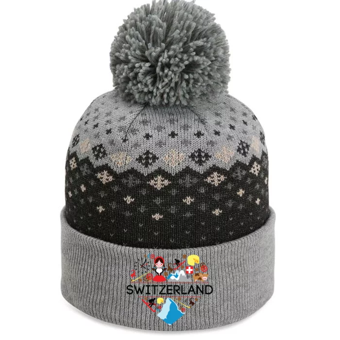 Switzerland Love Illustrated Swiss Symbol Alpine The Baniff Cuffed Pom Beanie