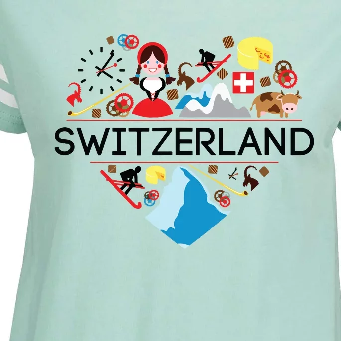 Switzerland Love Illustrated Swiss Symbol Alpine Enza Ladies Jersey Football T-Shirt