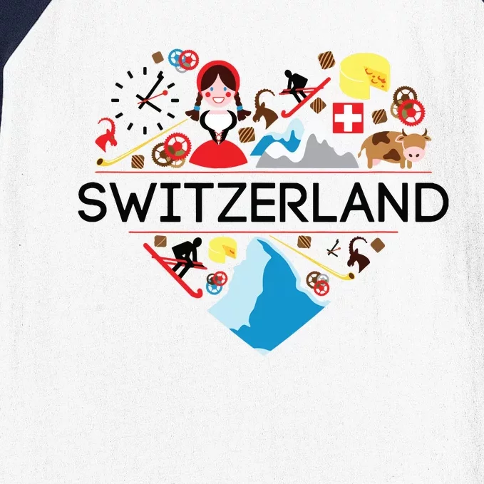 Switzerland Love Illustrated Swiss Symbol Alpine Baseball Sleeve Shirt