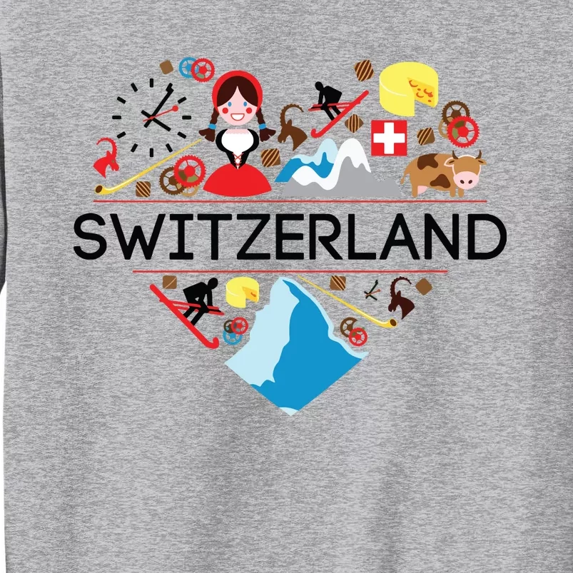 Switzerland Love Illustrated Swiss Symbol Alpine Tall Sweatshirt