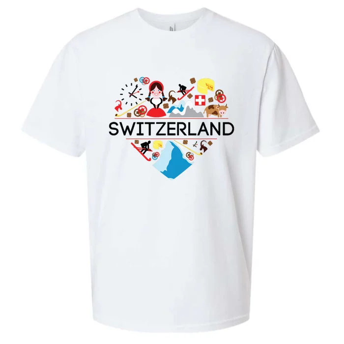 Switzerland Love Illustrated Swiss Symbol Alpine Sueded Cloud Jersey T-Shirt