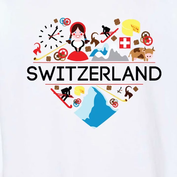 Switzerland Love Illustrated Swiss Symbol Alpine Garment-Dyed Sweatshirt