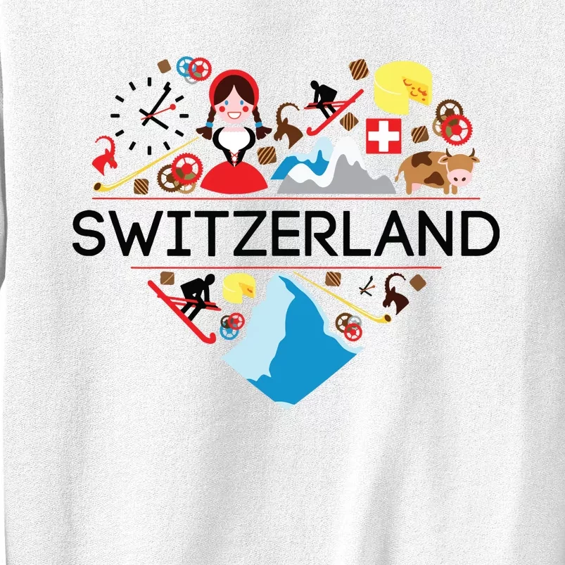 Switzerland Love Illustrated Swiss Symbol Alpine Sweatshirt