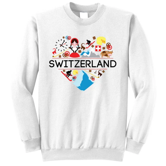 Switzerland Love Illustrated Swiss Symbol Alpine Sweatshirt