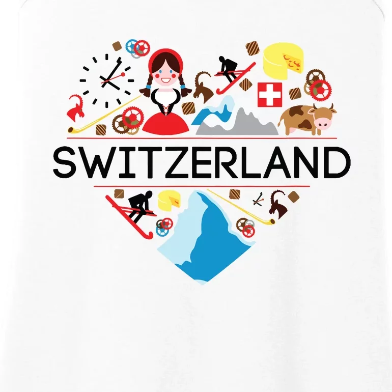 Switzerland Love Illustrated Swiss Symbol Alpine Ladies Essential Tank