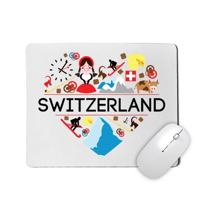 Switzerland Love Illustrated Swiss Symbol Alpine Mousepad