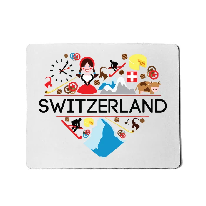 Switzerland Love Illustrated Swiss Symbol Alpine Mousepad