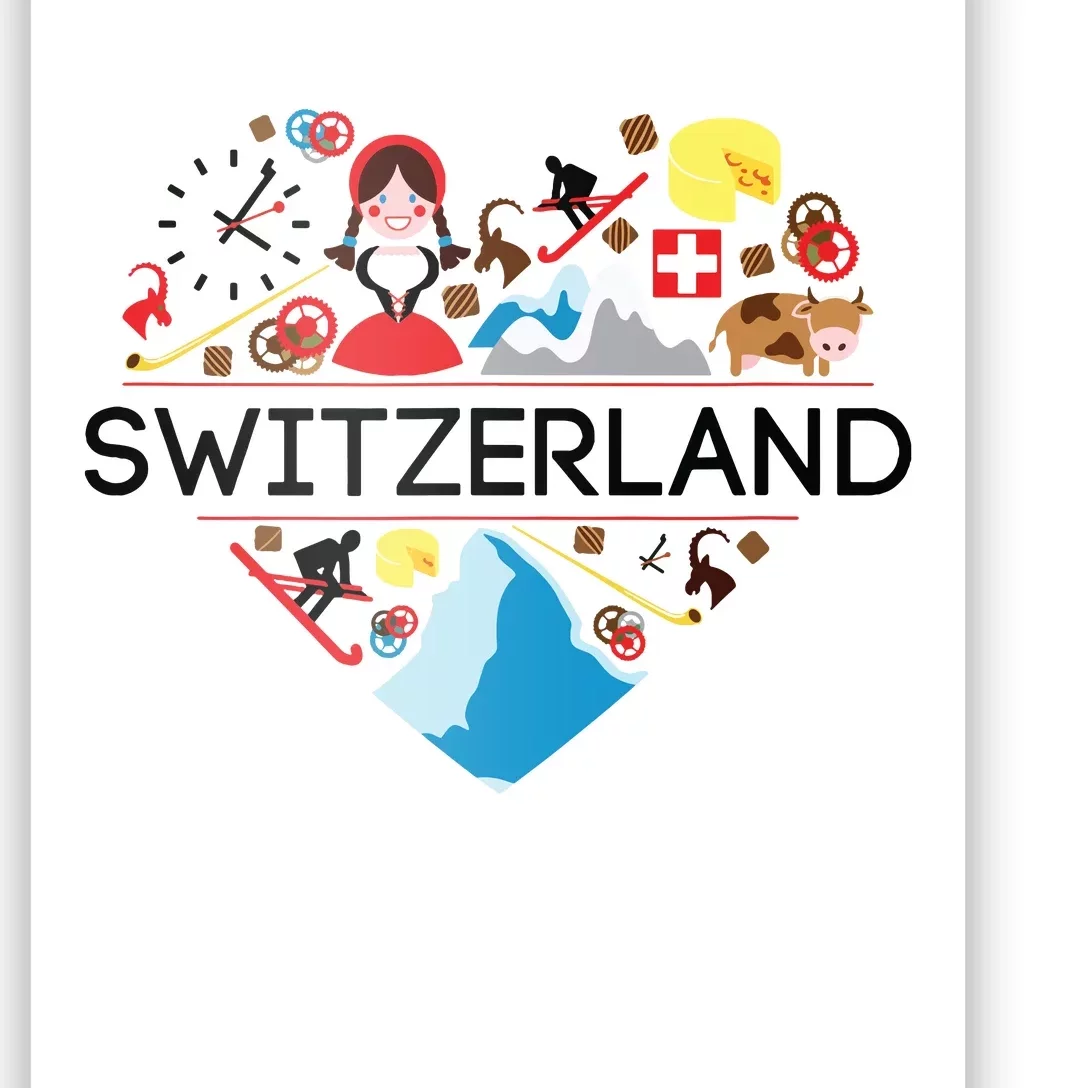 Switzerland Love Illustrated Swiss Symbol Alpine Poster