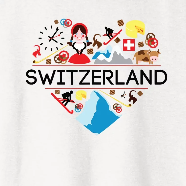 Switzerland Love Illustrated Swiss Symbol Alpine Women's Crop Top Tee