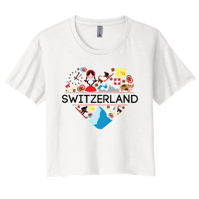 Switzerland Love Illustrated Swiss Symbol Alpine Women's Crop Top Tee