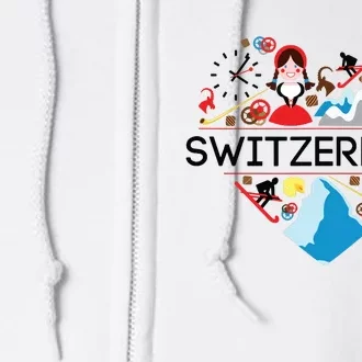 Switzerland Love Illustrated Swiss Symbol Alpine Full Zip Hoodie