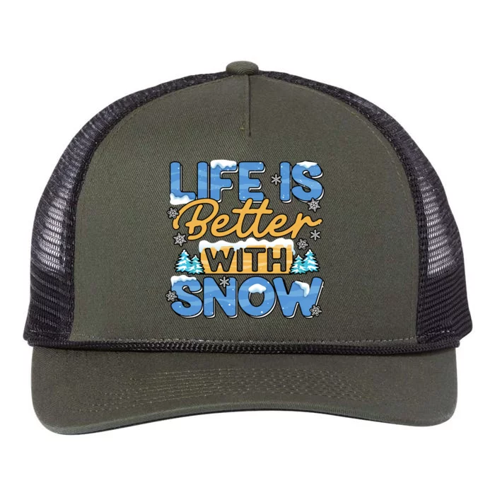 Snow Life Is Better Funny Winter Season Snowfall Gift Retro Rope Trucker Hat Cap