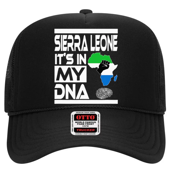 Sierra Leone Its In My DNA With Flag Africa Map Raised Fist High Crown Mesh Trucker Hat