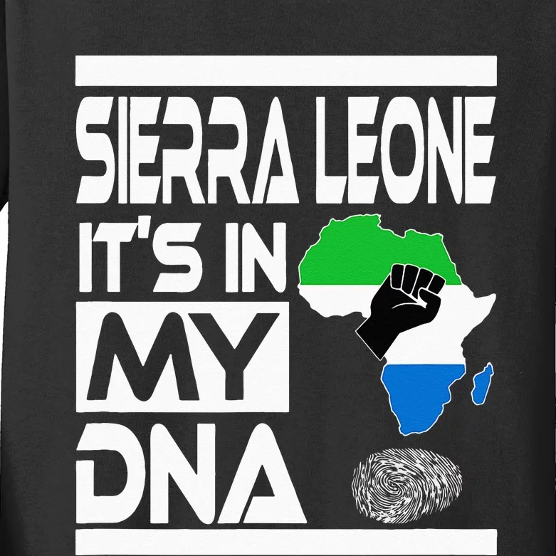 Sierra Leone Its In My DNA With Flag Africa Map Raised Fist Kids Long Sleeve Shirt