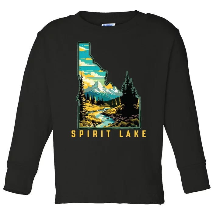 Spirit Lake Idaho State Outdoor Nature Graphic Toddler Long Sleeve Shirt