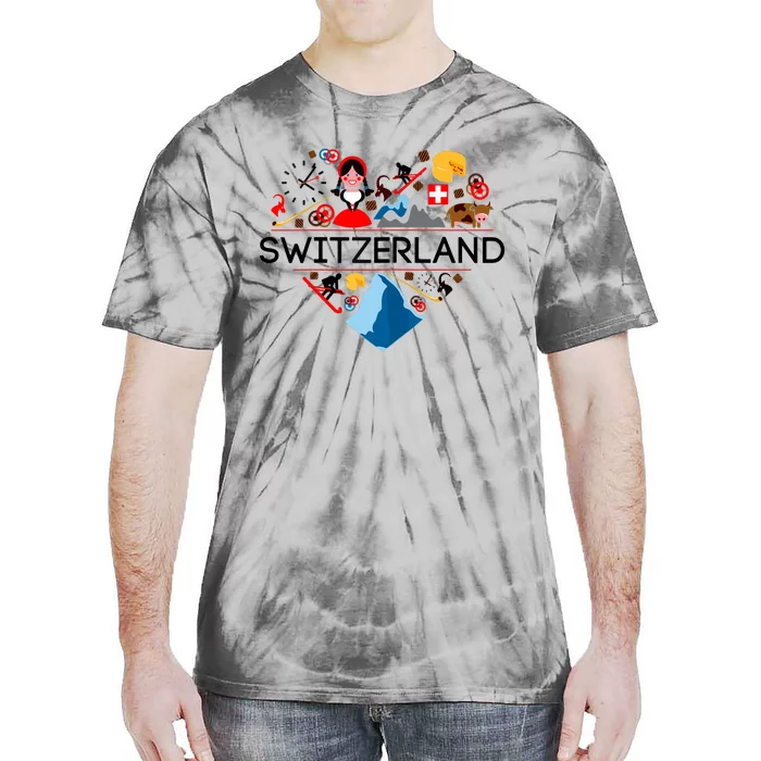 SWITZERLAND LOVE | | Illustrated Swiss Symbol, Alpine Tie-Dye T-Shirt