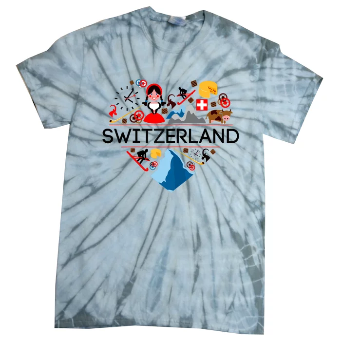 SWITZERLAND LOVE | | Illustrated Swiss Symbol, Alpine Tie-Dye T-Shirt