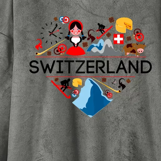 SWITZERLAND LOVE | | Illustrated Swiss Symbol, Alpine Hooded Wearable Blanket