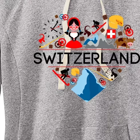 SWITZERLAND LOVE | | Illustrated Swiss Symbol, Alpine Women's Fleece Hoodie