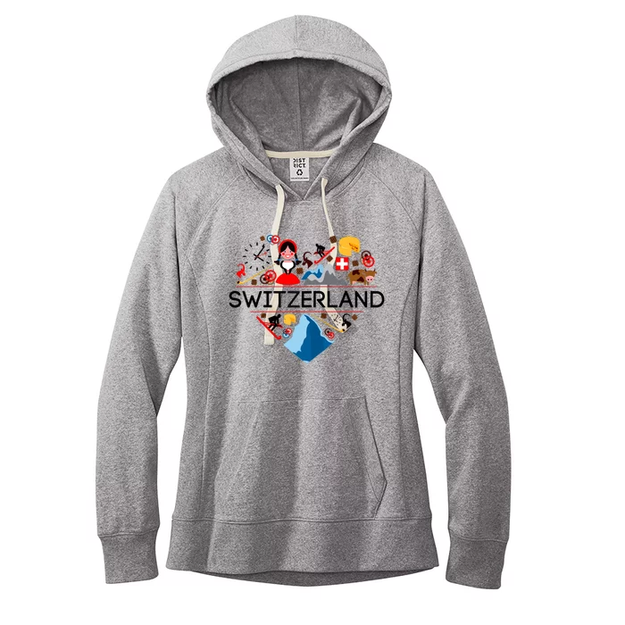 SWITZERLAND LOVE | | Illustrated Swiss Symbol, Alpine Women's Fleece Hoodie