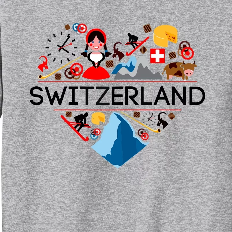 SWITZERLAND LOVE | | Illustrated Swiss Symbol, Alpine Tall Sweatshirt