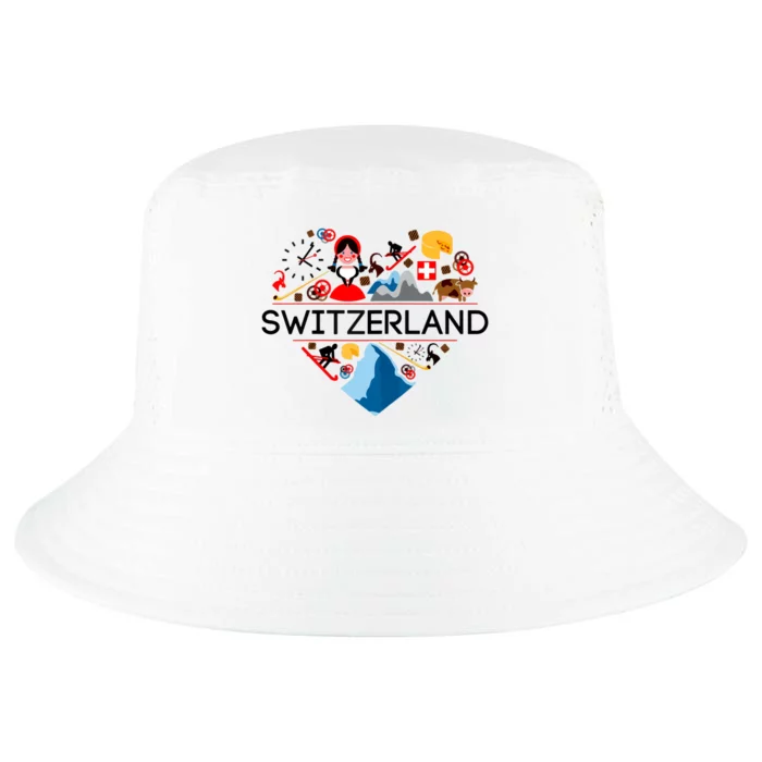 SWITZERLAND LOVE | | Illustrated Swiss Symbol, Alpine Cool Comfort Performance Bucket Hat