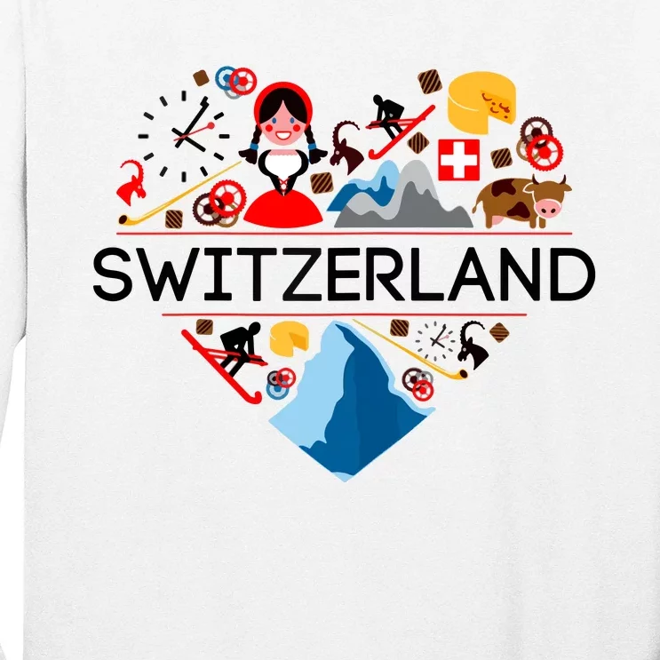 SWITZERLAND LOVE | | Illustrated Swiss Symbol, Alpine Long Sleeve Shirt