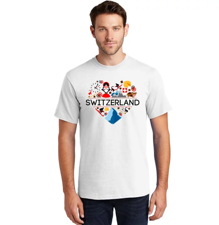 SWITZERLAND LOVE | | Illustrated Swiss Symbol, Alpine Tall T-Shirt