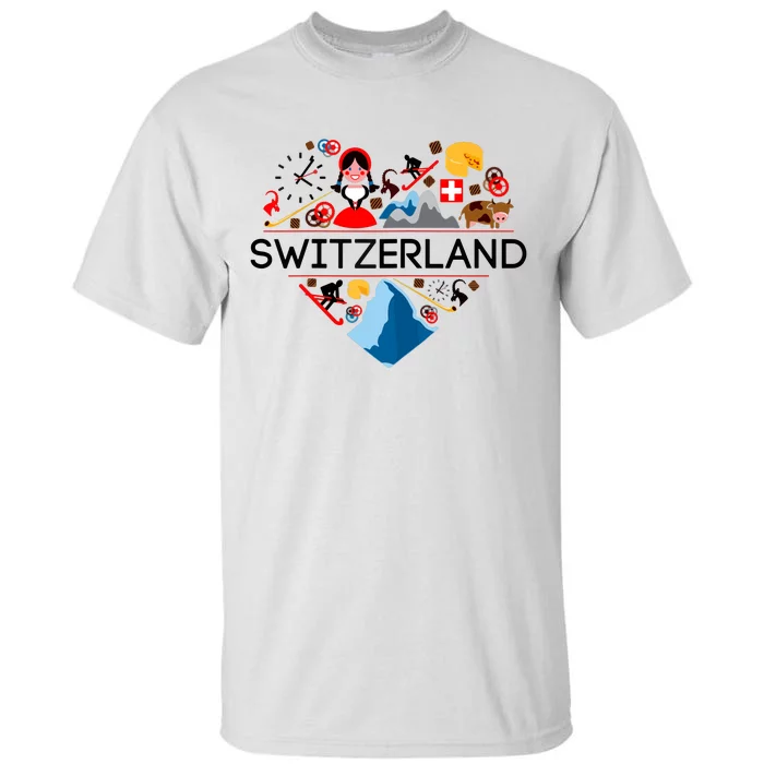 SWITZERLAND LOVE | | Illustrated Swiss Symbol, Alpine Tall T-Shirt