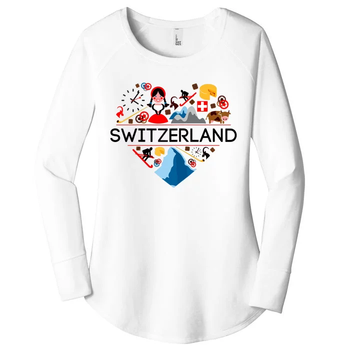 SWITZERLAND LOVE | | Illustrated Swiss Symbol, Alpine Women's Perfect Tri Tunic Long Sleeve Shirt