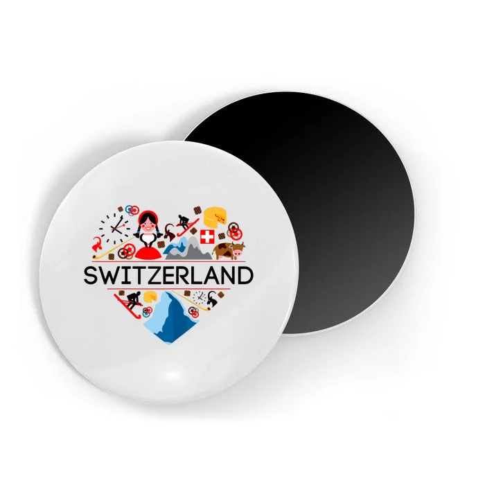 SWITZERLAND LOVE | | Illustrated Swiss Symbol, Alpine Magnet