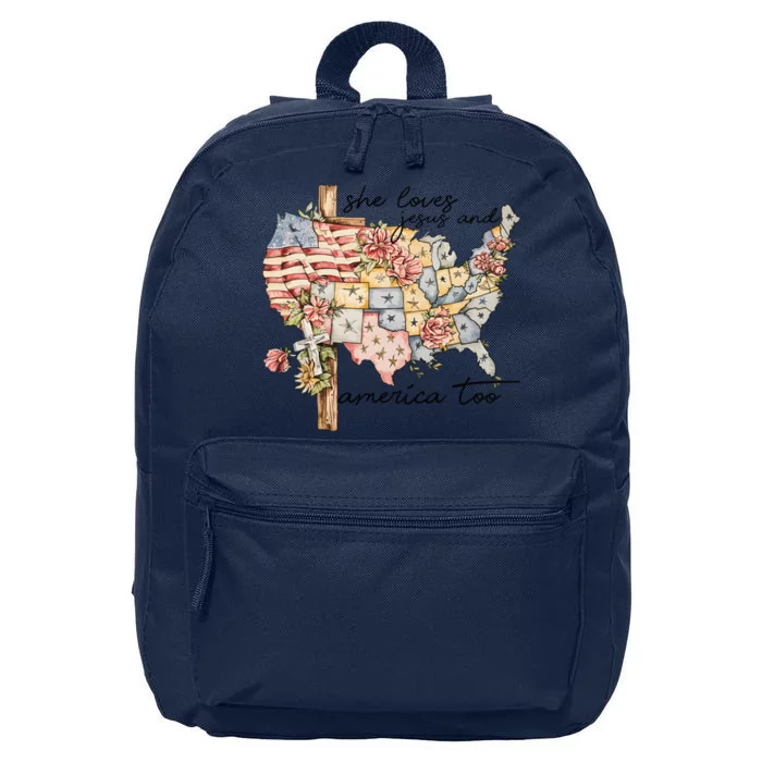 She Loves Jesus And America Too Usa Map 16 in Basic Backpack