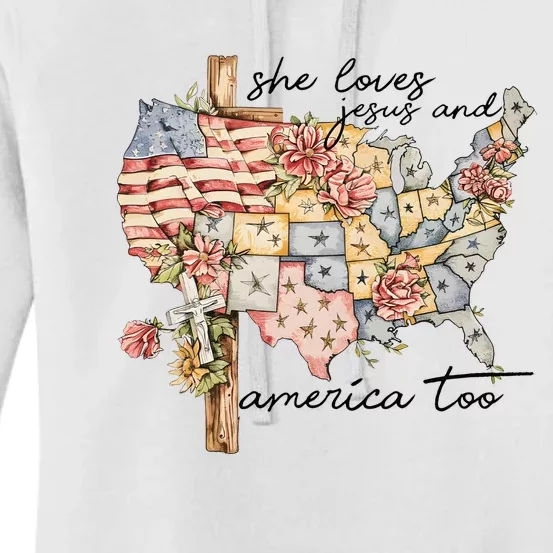 She Loves Jesus And America Too Usa Map Women's Pullover Hoodie