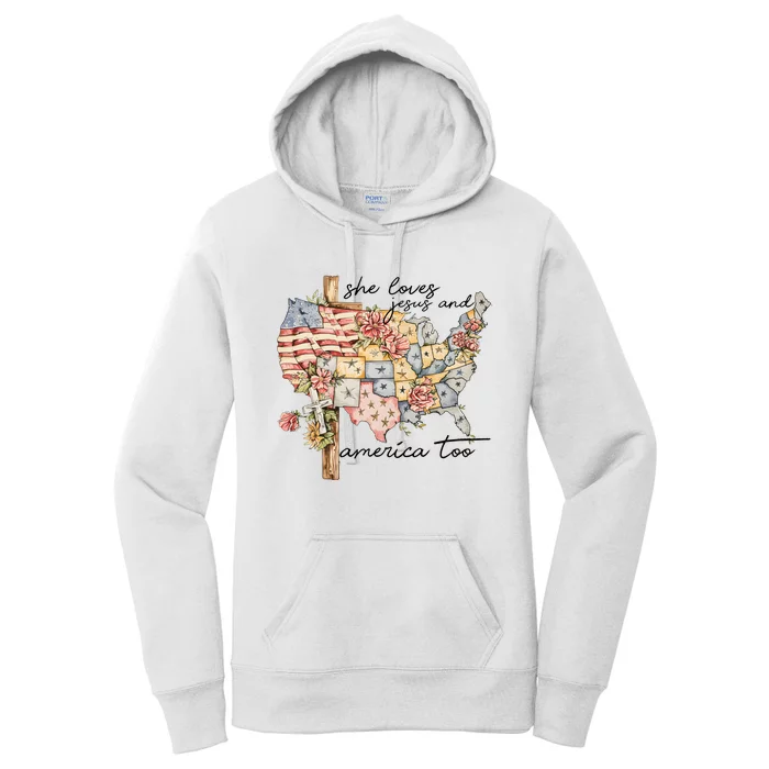 She Loves Jesus And America Too Usa Map Women's Pullover Hoodie