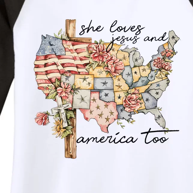 She Loves Jesus And America Too Usa Map Women's Tri-Blend 3/4-Sleeve Raglan Shirt