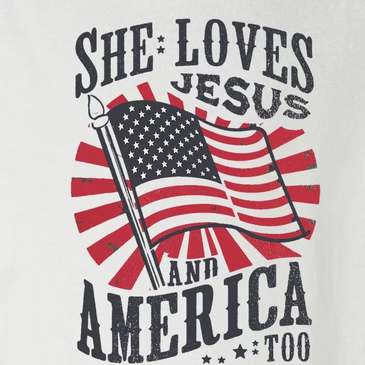 She Loves Jesus And America Too Flag Christian 4th Of July Toddler Long Sleeve Shirt