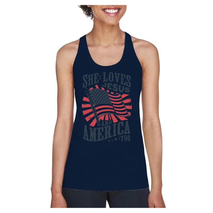 She Loves Jesus And America Too Women's Racerback Tank